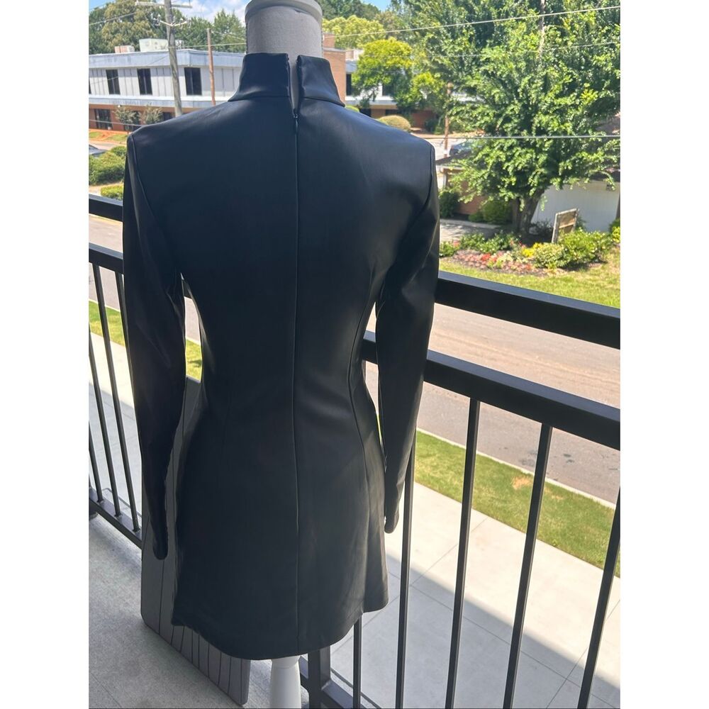 Staud Palettes Faux Leather High Neck Mini Dress Black Size 2 - Picture 10 of 14